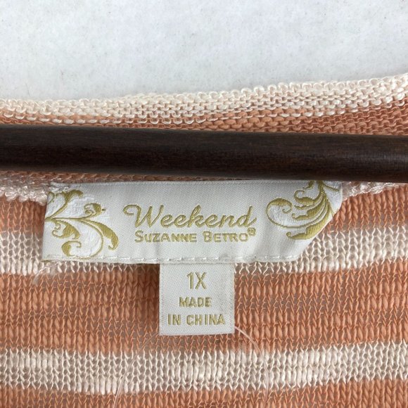 Weekend Suzanne Betro NWT Women's Plus Size 1X Coral White Ruffle Sleeve Tunic - Picture 7 of 10